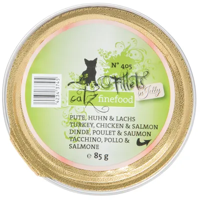 catz finefood Fillets in Jelly N°405, пуешко, пилешко и сьомга, 85 г. Видим баркод: 423437451.