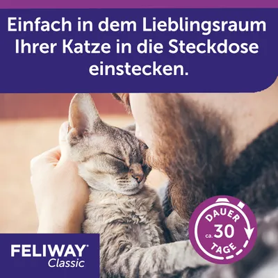 Feliway Classic. Einfach in dem Lieblingsraum Ihrer Katze in die Steckdose einstecken. Dauer ca. 30 Tage.