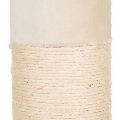 Scratching post with sisal rope and soft plush cover, suitable for claw care.