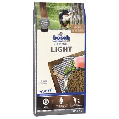 Bosch High Premium Concept Light, a partir de 12 meses, 12,5 kg. Sin trigo, extracto de mejillón para las articulaciones, control efectivo del peso. Para perros con sobrepeso de todas las razas.