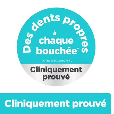 Des dents propres à chaque bouchée. Données internes Hill’s. Cliniquement prouvé. Des dents propres à chaque bouchée. Données internes Hill’s. Cliniquement prouvé.