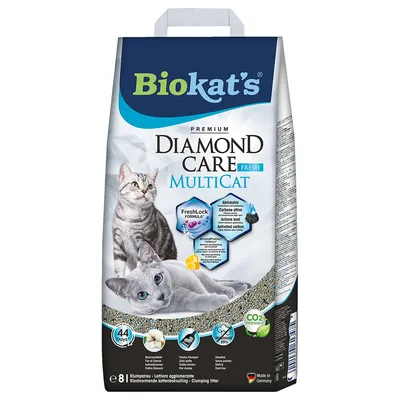 Biokat's Diamond Care Fresh Multicat Katzenstreu, Aktivkohle, FreshLock Formel, AromaProtect, CO2-freundlich, Klumpstreu für bis zu 44 Tage, Made in Germany.