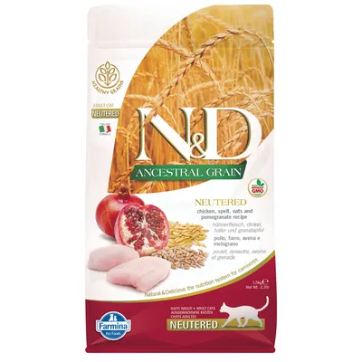 Farmina N&D Ancestral Grain Adult Neutered pollo y granada para gatos