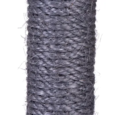 Close-up of a grey sisal rope, braided and robust.