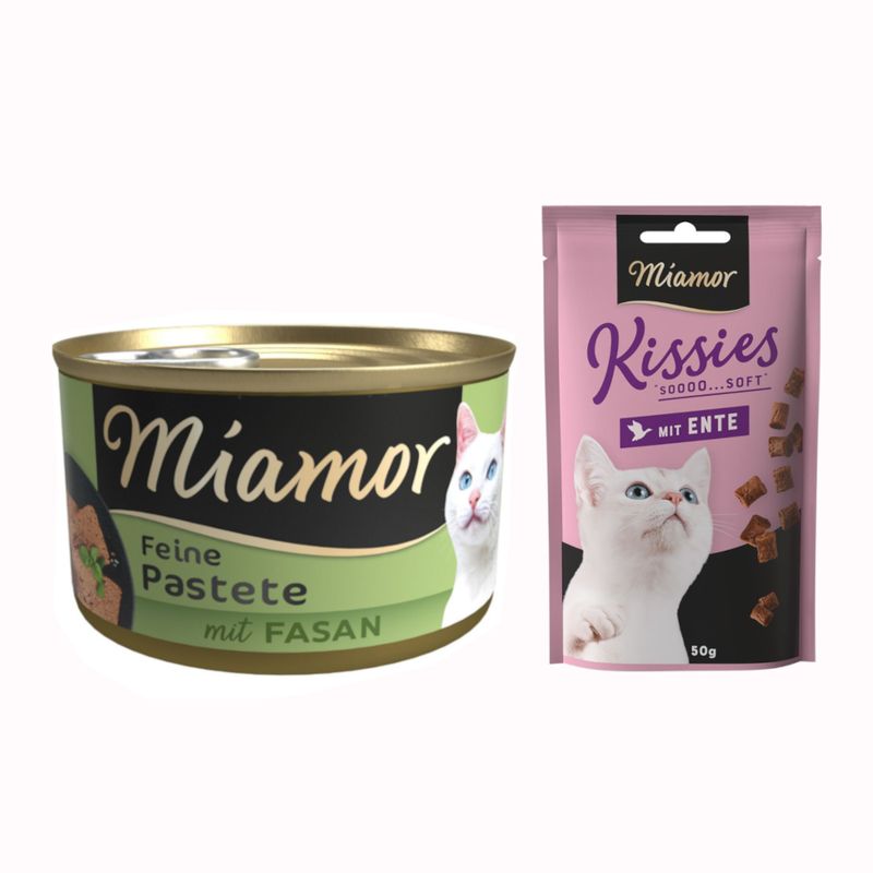 Boîtes Miamor 12 x 85 g pour chat + Friandises Miamor Kissies canard 50 g offertes !