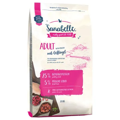 Sanabelle Adult с птицей, 25% мясо птицы, 5% свежая печень, без злаков с глютеном, для взрослых кошек от 12 месяцев, 20 кг.