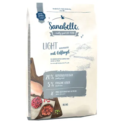 Sanabelle Light with poultry, 20% poultry meat, 5% fresh liver, gluten-free grains, for overweight cats from 12 months, 10 kg pack.