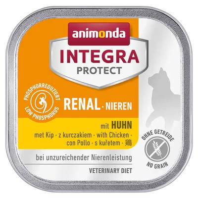 Animonda Integra Protect Renal-Nieren z kurczakiem, o obniżonej zawartości fosforu, bez zbóż. Odpowiednie przy niewydolności nerek. Veterinary Diet.