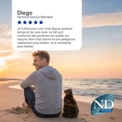 Avis client de Diego, membre Farmina Genius : 5 étoiles. Témoignage en français sur une nourriture pour chat riche en protéines de haute qualité et ayant un effet visible sur la fourrure. Avis client de Diego, membre Farmina Genius : 5 étoiles. Témoignage en français sur une nourriture pour chat riche en protéines de haute qualité et ayant un effet visible sur la fourrure.