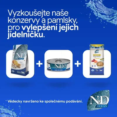 Vyskúšajte naše konzervy a maškrty N&D Ocean na obohatenie jedálnička. Vedecky vyvinuté pre spoločné kŕmenie. Vyskúšajte naše konzervy a maškrty N&D Ocean na obohatenie jedálnička. Vedecky vyvinuté pre spoločné kŕmenie.