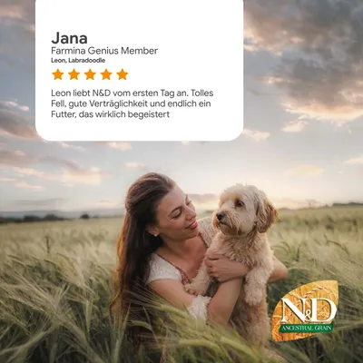 Kundenbewertung: Jana, Farmina Genius Member. 5 Sterne. Leon liebt N&D vom ersten Tag an. Tolles Fell, gute Verträglichkeit und endlich ein Futter, das wirklich begeistert. Kundenbewertung: Jana, Farmina Genius Member. 5 Sterne. Leon liebt N&D vom ersten Tag an. Tolles Fell, gute Verträglichkeit und endlich ein Futter, das wirklich begeistert.