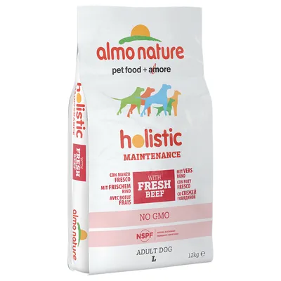 almo nature holistic maintenance adult dog L, 12 kg, met vers rundvlees, no GMO, pet food + amore, NSPF natural sustainable ingredients for pet food, with fresh beef