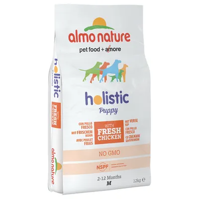 Almo Nature Holistic Puppy con pollo fresco, senza OGM, per cuccioli da 2 a 12 mesi. Confezione: 12kg, Medium.