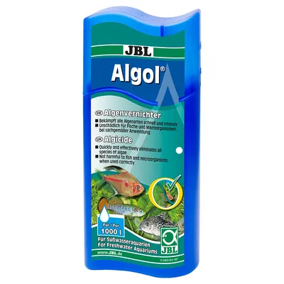 JBL Algol algicida para aquários de água doce, indicado para 1000 l. Elimina rapidamente todas as espécies de algas. Não prejudica peixes nem microrganismos quando usado corretamente.