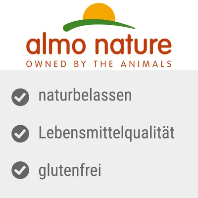 almo nature. Owned by the animals. Natuurlijk, voedingsmiddelkwaliteit, glutenvrij.