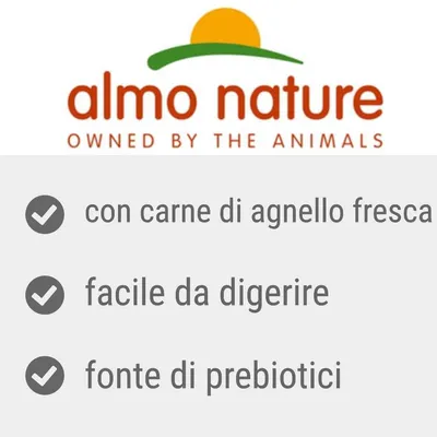 almo nature OWNED BY THE ANIMALS, con carne di agnello fresca, facile da digerire, fonte di prebiotici