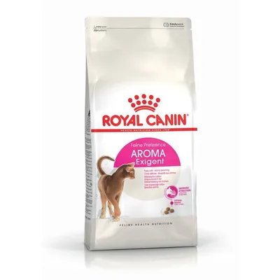 Royal Canin Feline Preference Aroma Exigent, Katzenfutter mit aromatischer Anziehungskraft, optimaler Nährstoffgehalt. Verpackung zeigt Katze und Produktinformationen.