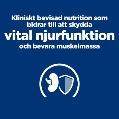 Kliniskt bevisad nutrition som bidrar till att skydda vital njurfunktion och bevara muskelmassa. Bild på en njure och en sköld.