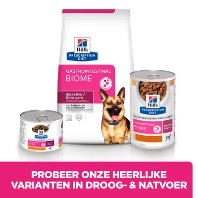 Hill's Prescription Diet Gastrointestinal Biome hondenvoer, droog- en natvoer, digestive/fibre care. Probeer onze heerlijke varianten in droog- & natvoer.