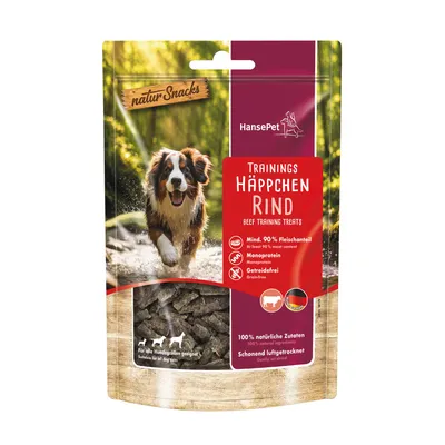 HansePet naturSnacks Træningsbidder Oksekød, min. 90% kødindhold, monoprotein, kornfri, 100% naturlige ingredienser, nænsomt lufttørret, egnet til alle hundestørrelser. HansePet naturSnacks Træningsbidder Oksekød, min. 90% kødindhold, monoprotein, kornfri, 100% naturlige ingredienser, nænsomt lufttørret, egnet til alle hundestørrelser.