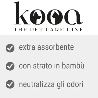 kooa THE PET CARE LINE. extra assorbente, con strato in bambù, neutralizza gli odori.