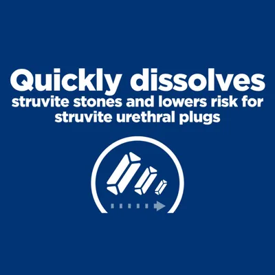 Quickly dissolves struvite stones and lowers risk for struvite urethral plugs.