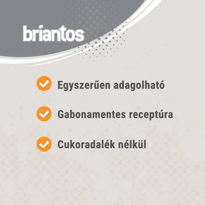briantos. Egyszerűen adagolható. Gabonamentes receptúra. Cukoradalék nélkül.