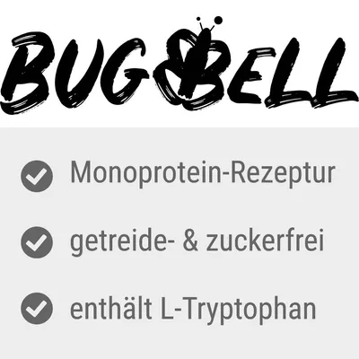BugBell. Monoproteinová receptura, bez obilovin a cukru, obsahuje L-tryptofan.