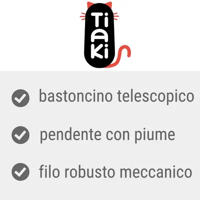 Tiaki. Bastoncino telescopico, pendente con piume, filo robusto meccanico.