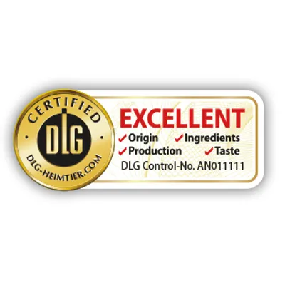 DLG certified. Excellent for origin, production, ingredients and taste. DLG Control-No. AN011111.