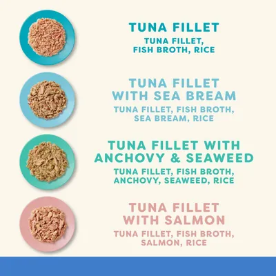 Fire varianter: Tunfilet, tunfilet med havbrasen, tunfilet med ansjos & tang, tunfilet med laks. Ingredienser: Tunfilet, fiske bouillon, ris, øvrige ingredienser afhængig af variant. Fire varianter: Tunfilet, tunfilet med havbrasen, tunfilet med ansjos & tang, tunfilet med laks. Ingredienser: Tunfilet, fiske bouillon, ris, øvrige ingredienser afhængig af variant.