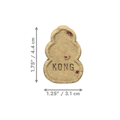 KONG Snack med målene 4,4 cm høj og 3,1 cm bred. Målene er angivet i tommer og centimeter. KONG Snack med målene 4,4 cm høj og 3,1 cm bred. Målene er angivet i tommer og centimeter.