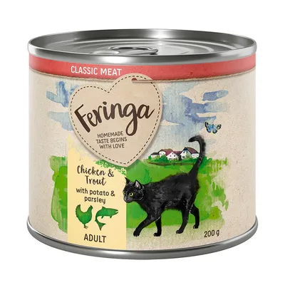 Feringa Classic Meat, курица и форель с картофелем и петрушкой, для взрослых кошек, банка 200 г.