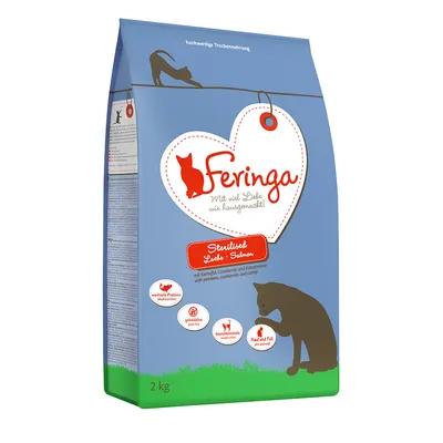 Feringa Sterilised Lachs & Salmon, hochwertige Trockenfutter für Katzen mit Kartoffeln, Cranberries und Katzeminze. Gewichtskontrolle, Haut und Fell, getreidefrei, wertvolle Proteine. 2kg.