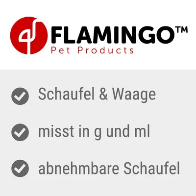 Flamingo Pet Products. Schaufel & Waage, misst in g und ml, abnehmbare Schaufel.