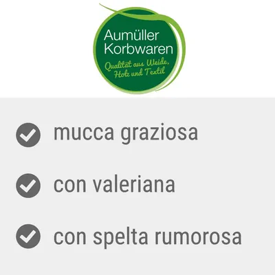 Aumüller Korbwaren Qualitat aus Weide, Holz und Textil. mucca graziosa, con valeriana, con spelta rumorosa.