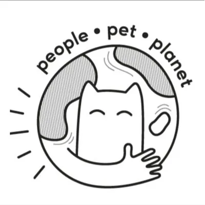 Illustration with cat, earth and text 'people • pet • planet', symbolising sustainability and responsibility for people, animals and the environment.