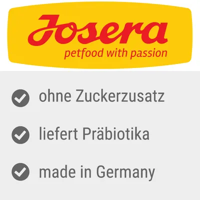Josera petfood with passion. Eigenschaften: ohne Zuckerzusatz, liefert Präbiotika, made in Germany.