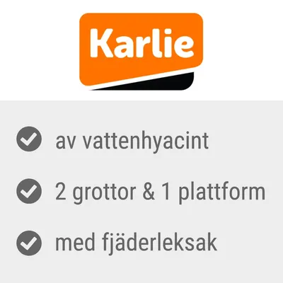 Karlie. av vattenhyacint, 2 grottor & 1 plattform, med fjäderleksak