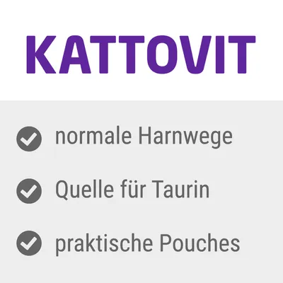Kattovit. Normale Harnwege, Quelle für Taurin, praktische Pouches.