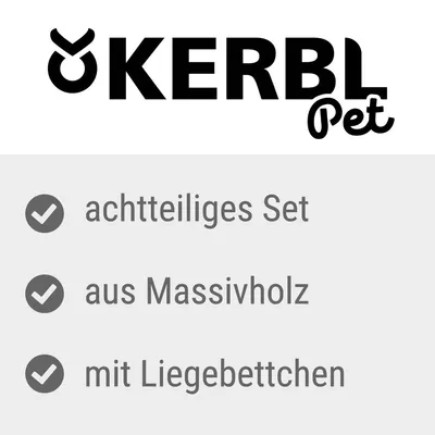 Kerbl Pet. Achtteiliges Set aus Massivholz mit Liegebettchen.