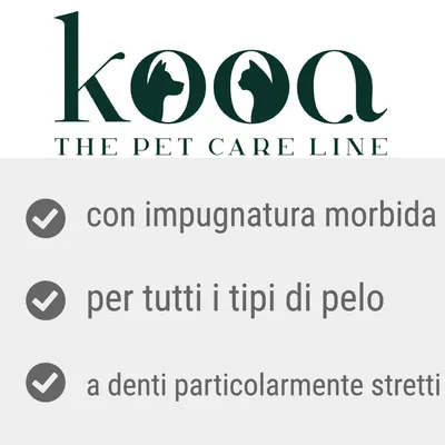 kooa THE PET CARE LINE, con impugnatura morbida, per tutti i tipi di pelo, a denti particolarmente stretti