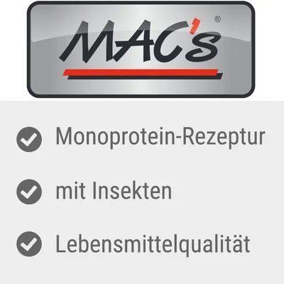 MAC's. Rețetă monoproteică, cu insecte, calitate alimentară.