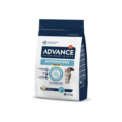 ADVANCE Veterinary Diets Gastroenteric Sensitive cat food, 2.75kg bag, supports gastrointestinal health & digestion, with turkey & rice shown on packaging, Affinity brand visible.