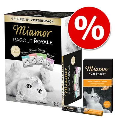 Pakettihintaan: Miamor Ragout Royale -valikoima 12 x 100 g + Multi-Vitamin Cream
