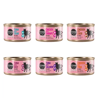 Cosma Asia Katzenfutter in Jelly, Sorten: Thunfisch mit Krabbe, Huhn mit Garnelen, Huhn mit Leber, Thunfisch mit Rind, Thunfisch mit Lachs, Huhn mit Thunfisch.