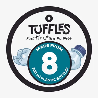 Tuffles. Plastics with a purpose. Made from 8 500 ml plastic bottles.