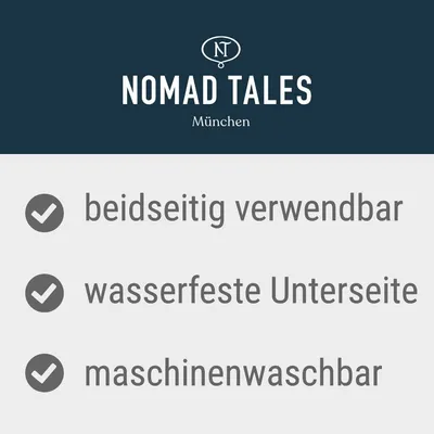 Nomad Tales München. Beidseitig verwendbar, wasserfeste Unterseite, maschinenwaschbar.