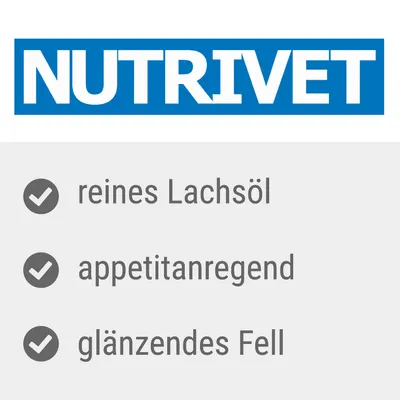 Nutrivet. Reines Lachsöl, appetitanregend, glänzendes Fell.