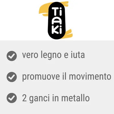 Tiaki. vero legno e iuta, promuove il movimento, 2 ganci in metallo